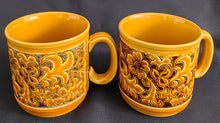 Lade das Bild in den Galerie-Viewer, 2er Set KAFFEETASSEN - Keramik / Steingut, Abstrakt Flora Blumenblüten Blatt Blätter Relief Motiv Dekor