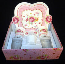 Lade das Bild in den Galerie-Viewer, 6er Set MOCCA KAFFEEGETRÄNKE SERVIER GESCHENKESET - Keramik / Steingut & Hartglas, Flora Rosen Blumenblüten Tiere Schmetterlinge Abstrakt Linien Motiv Dekor (BC)