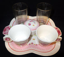 Lade das Bild in den Galerie-Viewer, 6er Set MOCCA KAFFEEGETRÄNKE SERVIER GESCHENKESET - Keramik / Steingut & Hartglas, Flora Rosen Blumenblüten Tiere Schmetterlinge Abstrakt Linien Motiv Dekor (BC)