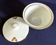 Lade das Bild in den Galerie-Viewer, 5er Set MOCCA KAFFEEKANNE MIT DECKEL & MILCHKÄNNCHEN & ZUCKERDOSE MIT DECKEL - Porzellan, Goldrand Geometrisch Abstrakt Symbol Zeichen Wappen Dekor Motiv