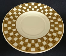 Lade das Bild in den Galerie-Viewer, 3er KAFFEEGEDECK - Porzellan, Goldrand Breite Streifen Vierecke Quadrate Schachbrett Punkte Motiv Dekor