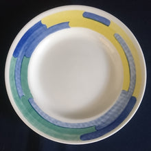 Lade das Bild in den Galerie-Viewer, 2er Set DESSERTTELLER - Keramik / Steingut, Regenbogen Farben Balken Dekor Rand