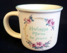 Lade das Bild in den Galerie-Viewer, KAFFEETASSE - Porzellan, Flora Rosenblumen Blüten Najlepjya Mama Schriftzug Dekorrand Motiv (BC)