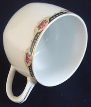 Lade das Bild in den Galerie-Viewer, 2er KAFFEEGEDECK - Porzellan, Goldrand Rosenblüten Bouquet Punkte Kreise Motiv Dekor