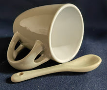 Lade das Bild in den Galerie-Viewer, 2er Set ESPRESSO~ KAFFEETASSE & LÖFFEL - Keramik / Steingut, Moderne Einfärbige Form Dekor (Grau)