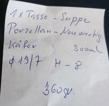 Lade das Bild in den Galerie-Viewer, SUPPENTASSE - Porzellan, Firmenlogo Symbol Sprüche Sätze Aufschrift Motiv Dekor