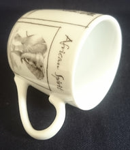 Lade das Bild in den Galerie-Viewer, 2er ESPRESSO KAFFEEGEDECK "African Spirit" - Porzellan, African Spirit Aufschrift Fauna Tierspuren Zebra Giraffe Nashorn Löwe Elefant Motiv Dekor