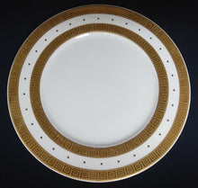 Lade das Bild in den Galerie-Viewer, 2er Set DESSERTTELLER - Porzellan, Goldrand Breite Streifen Vierecke Quadrate Punkte Motiv Dekor