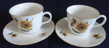 Lade das Bild in den Galerie-Viewer, 2er Set KAFFEETASSEN - Porzellan, Goldrand Flora Sonnenblumen Blüten Natur Motiv Dekor