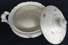 Lade das Bild in den Galerie-Viewer, SUPPENTERRINE MIT DECKEL - Porzellan, Linien Rand Flora Blumenblüten Pflanzen Motiv Dekor