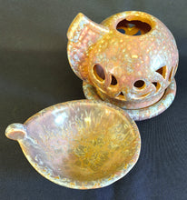 Lade das Bild in den Galerie-Viewer, 3er Set WINDDUFT TEELICHTHALTER - Keramik / Steingut, Farblich Meliertes Durchbrochen Kreise Sichel Dreieck Motiv Dekor