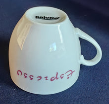 Lade das Bild in den Galerie-Viewer, 2er Set 2er ESPRESSO~ KAFFEEGEDECKE - Porzellan, Rosa Färbiges Espresso Aufschrift Druck Motiv Dekor