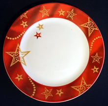 Lade das Bild in den Galerie-Viewer, 2er Set DESSERTTELLER "Flirt" "Gold Stern" - Porzellan, Advent Weihnachtssterne Breiter Motiv Dekorrand (BC)