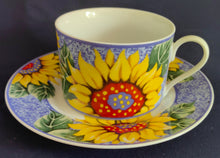 Lade das Bild in den Galerie-Viewer, 2er Set 3er KAFFEEGEDECKE - Porzellan, Flora Sommer Sonnenblumen Blüten Motiv Dekor