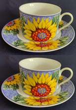 Lade das Bild in den Galerie-Viewer, 2er Set KAFFEETASSEN - Porzellan, Flora Sommer Sonnenblumen Blüten Motiv Dekor