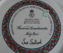 Lade das Bild in den Galerie-Viewer, SAMMELTELLER "Famous Landmarks" - Porzellan, Famous Landmarks Big Ben Stadt City London Tower Rosen Goldrand Linien Motiv Dekor, Designerin Sue Scullard (BC)