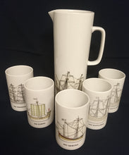 Lade das Bild in den Galerie-Viewer, 5er Set GETRÄNKEBECHER - Porzellan, Jahrgänge Aufschrift Segelschiffe Motiv Dekor
