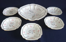 Lade das Bild in den Galerie-Viewer, 5er Set BEILAGENSCHÄLCHEN - Porzellan, Gold Linien Flora Pflanzen Randwölbungen Relief Motiv Dekor