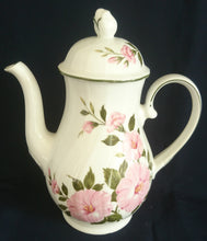 Lade das Bild in den Galerie-Viewer, KAFFEEKANNE MIT DECKEL - Porzellan, Flora Nelken Blumenblüten Linien Rand Motiv Dekor