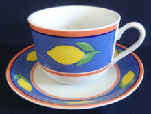 Lade das Bild in den Galerie-Viewer, 2er KAFFEEGEDECK - Porzellan, Balken Linien Zitronenfrucht Früchte Motiv Dekor