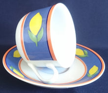 Lade das Bild in den Galerie-Viewer, 2er Set KAFFEETASSEN - Porzellan, Balken Linien Zitronenfrucht Früchte Motiv Dekor