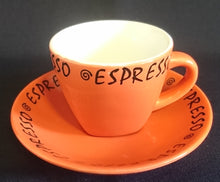 Lade das Bild in den Galerie-Viewer, 2er ESPRESSOGEDECK - Keramik / Steingut, Rot, Schwarze Aufschrift "Espresso" Dekor