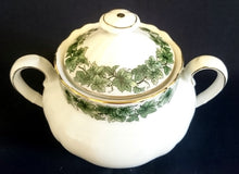 Lade das Bild in den Galerie-Viewer, ZUCKERDOSE MIT DECKEL - Porzellan, Blatt Blätter Abstrakt Symbollinien Motiv Goldrand Dekor