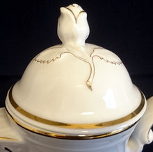 Lade das Bild in den Galerie-Viewer, KAFFEEKANNE MIT DECKEL "Ingres Weiss" - Porzellan, Goldrand Linien Blatt Blätter Rosenblüte Relief Form Motiv Dekor
