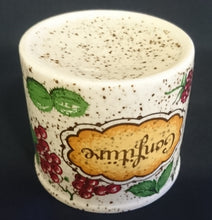 Lade das Bild in den Galerie-Viewer, KONFITÜRE-BEHÄLTER OHNE DECKEL - Keramik / Steingut, Obstfrüchte Blätter Confitüre Aufschrift Motiv Gesprengeltes Dekor