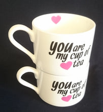Lade das Bild in den Galerie-Viewer, TEETASSE - Porzellan, Herz Motiv / "You are my cup of tea" Schriftzug Dekor