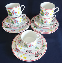 Lade das Bild in den Galerie-Viewer, 3er KAFFEEGEDECK "Flirt" - Porzellan, Weihnachten Advent Christ Tannenbaum Geschenke Sterne Schaukelpferd Zweige Linien Motiv Dekor