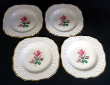 Lade das Bild in den Galerie-Viewer, 4er Set ABLAGETELLERCHEN - Porzellan, Rosen Motiv Goldrand Relief Dekor