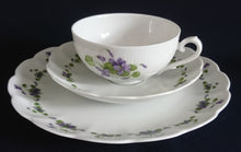 Lade das Bild in den Galerie-Viewer, 3er KAFFEEGEDECK "Viola" - Porzellan, Flora Veilchen Blumenblüten Blatt Blätter Motiv Dekor
