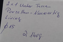 Lade das Bild in den Galerie-Viewer, 2er KAFFEEGEDECK - Porzellan, Goldrand Breite Streifen Vierecke Quadrate Schachbrett Punkte Motiv Dekor
