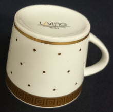 Lade das Bild in den Galerie-Viewer, 2er Set 3er KAFFEEGEDECKE - Porzellan, Goldrand Breite Streifen Vierecke Quadrate Schachbrett Punkte Motiv Dekor
