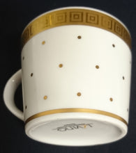 Lade das Bild in den Galerie-Viewer, 2er Set 3er KAFFEEGEDECKE - Porzellan, Goldrand Breite Streifen Vierecke Quadrate Schachbrett Punkte Motiv Dekor
