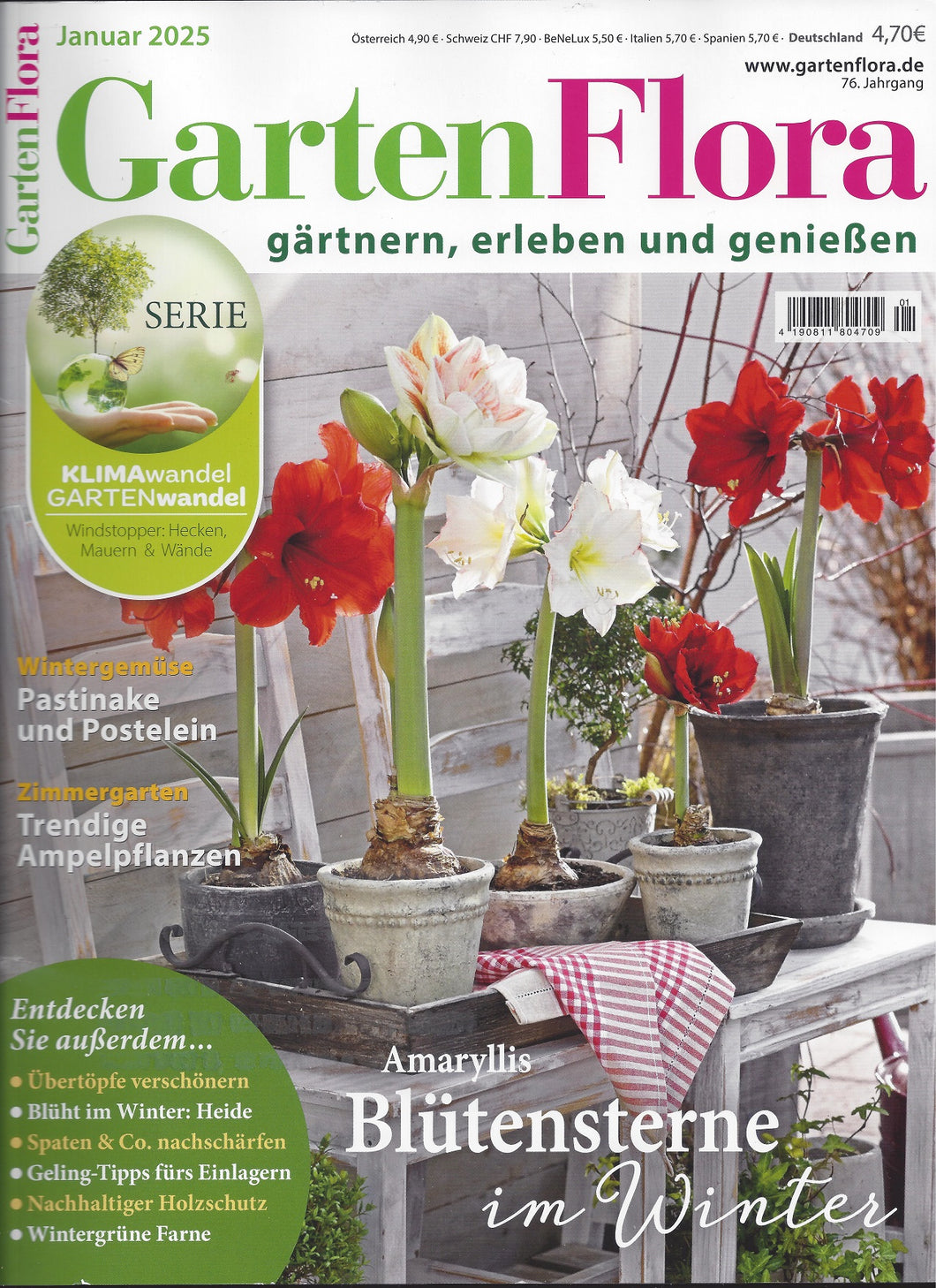 GARTEN-FLORA AUSGABE JANUAR 2025 - Fachzeitschrift, Klimawandel Amaryllis Blütensterne im Winter