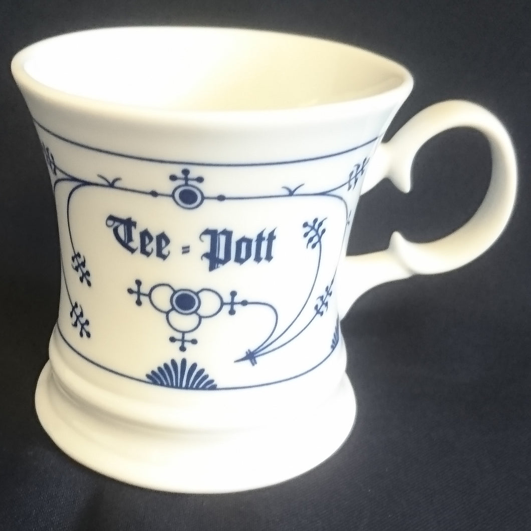 TEETASSE - Porzellan, Indisch Blau Strohblume Verwandt Zeichen Symbole Abstrakt Tee Pott Aufschrift Motiv Dekor