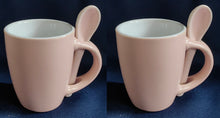 Lade das Bild in den Galerie-Viewer, ESPRESSO~ KAFFEETASSE &amp; LÖFFEL - Keramik / Steingut, Moderne Einfärbige Form Dekor (Rosa)
