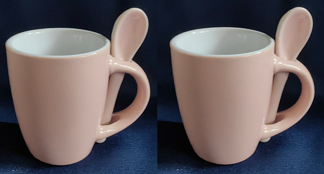 2er Set ESPRESSO~ KAFFEETASSE & LÖFFEL - Keramik / Steingut, Moderne Einfärbige Form Dekor (Rosa)