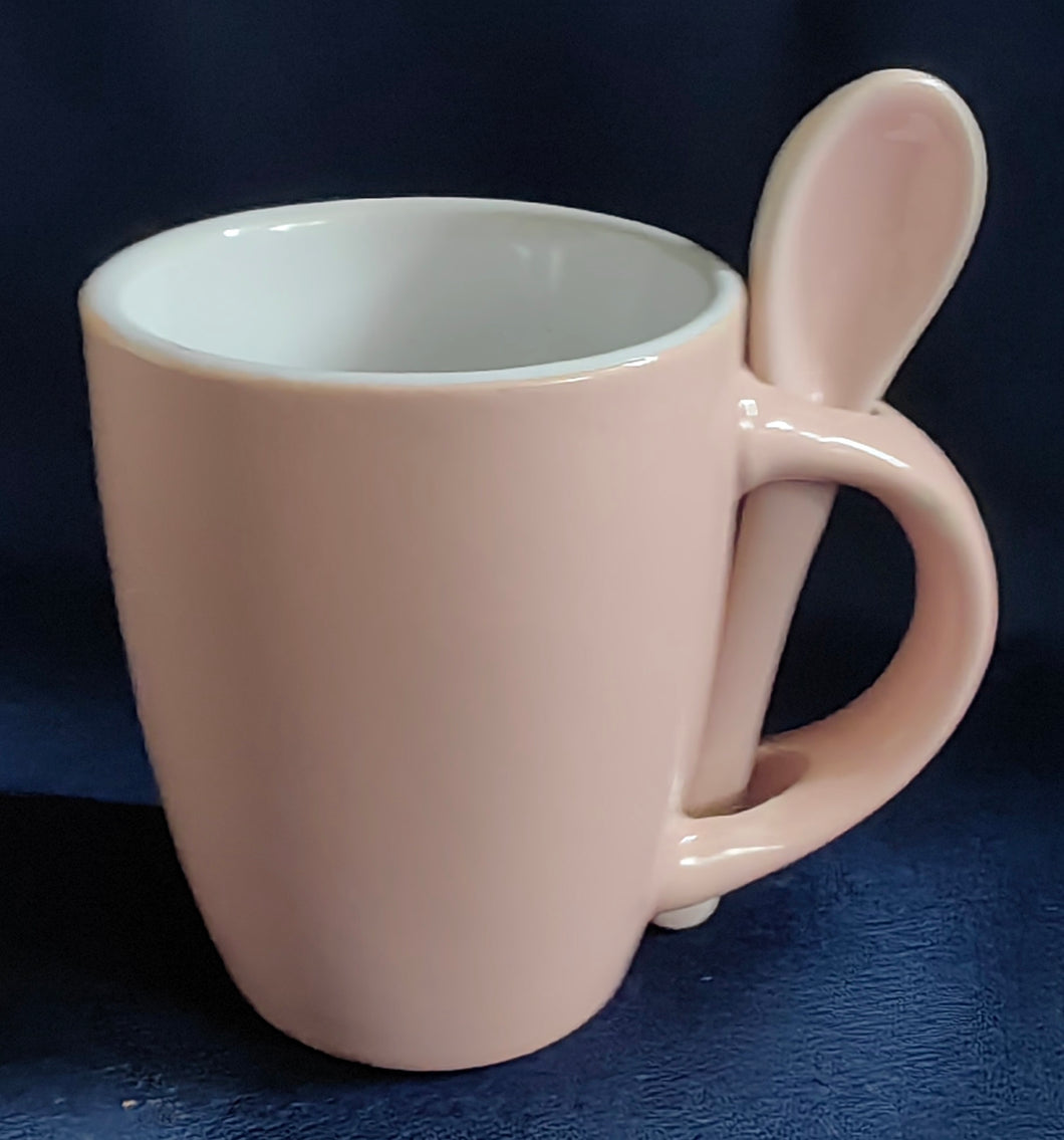 ESPRESSO~ KAFFEETASSE & LÖFFEL - Keramik / Steingut, Moderne Einfärbige Form Dekor (Rosa)