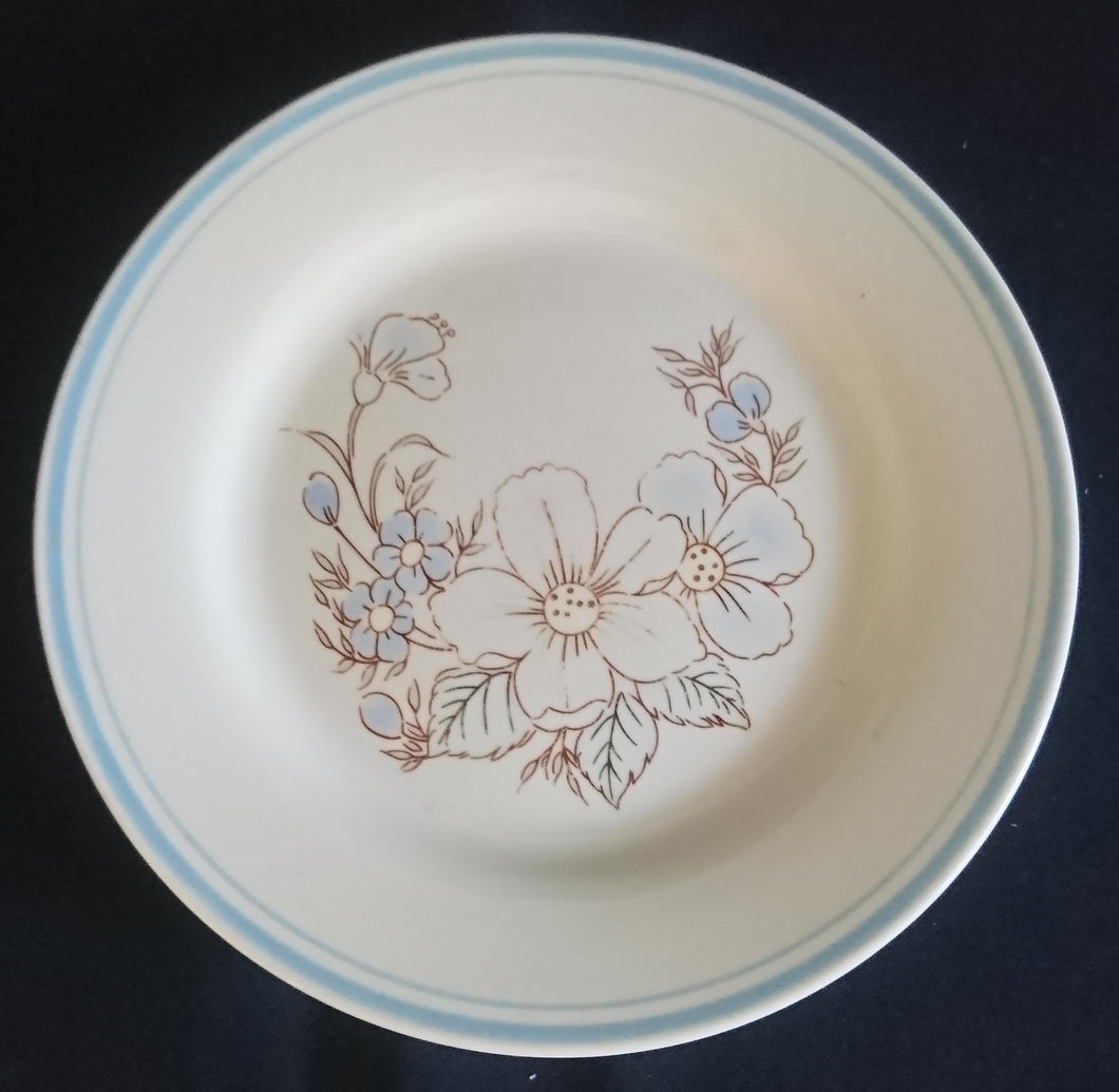 DESSERTTELLER - Porzellan, Doppelter Linien Rand Flora Wildblumen Blüten Motiv Dekor