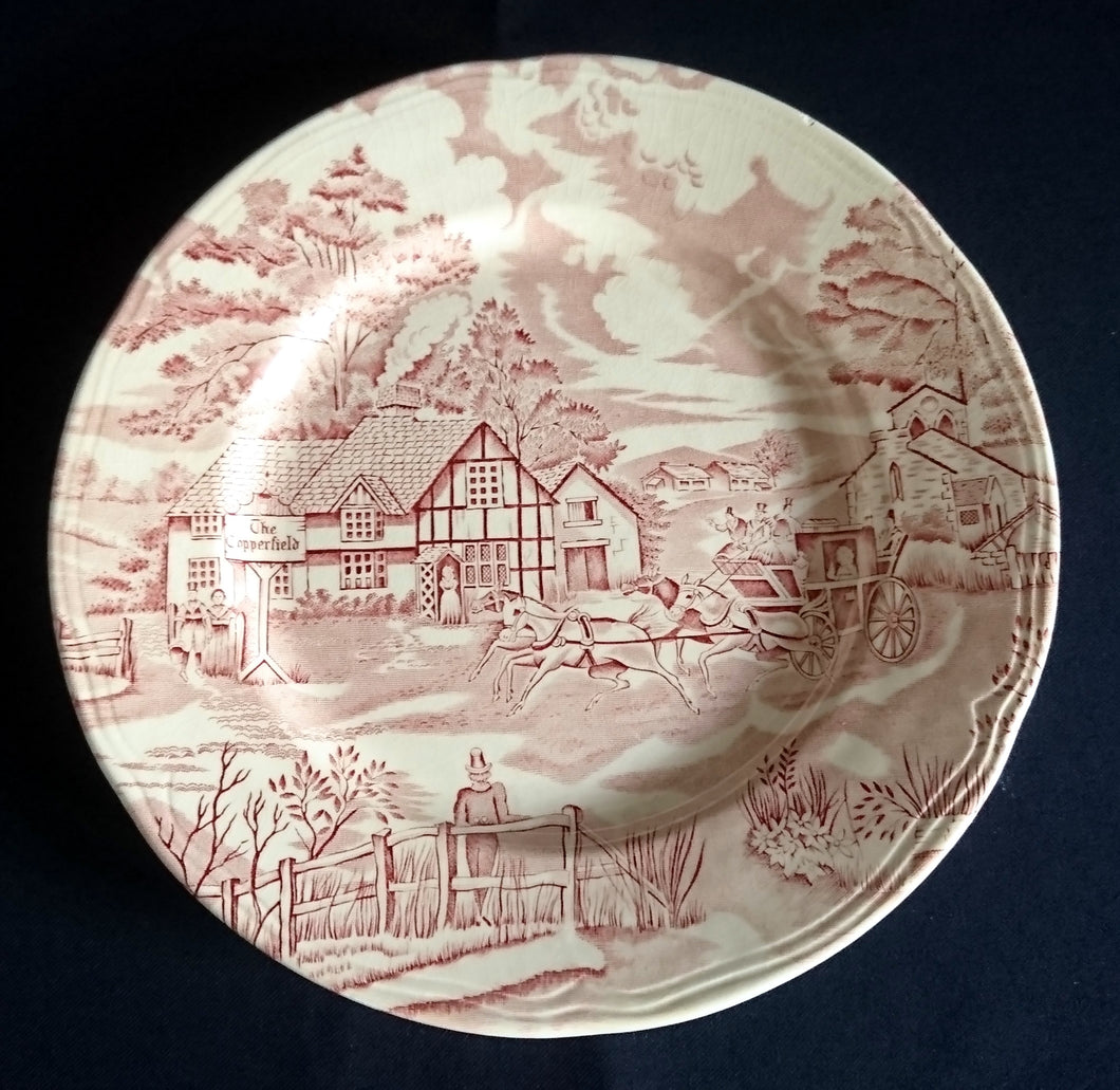 SPEISETELLER - Keramik / Steingut, Landschaft Natur Dorf Haus Häuser Pferde Kutsche Motiv Dekor (BC)