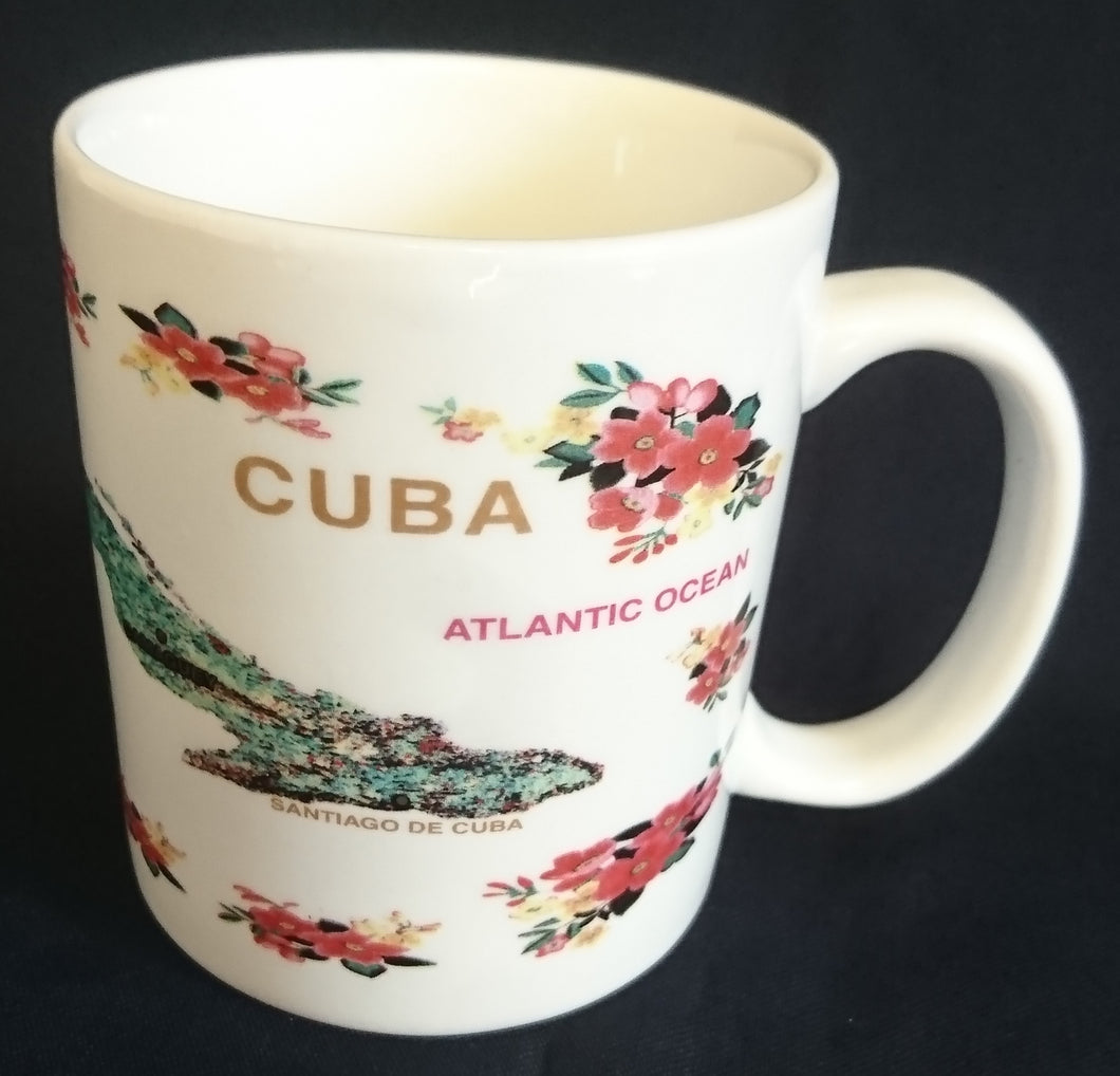 KAFFEETASSE - Keramik / Steingut, Land Insel Flora Blumenblüten Aufschrift Cuba Atlantic Ocean Motiv Dekor (BC)