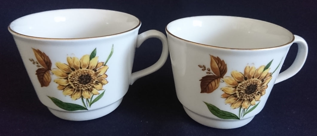 2er Set KAFFEETASSEN - Porzellan, Goldrand Flora Sonnenblumen Blüten Natur Motiv Dekor