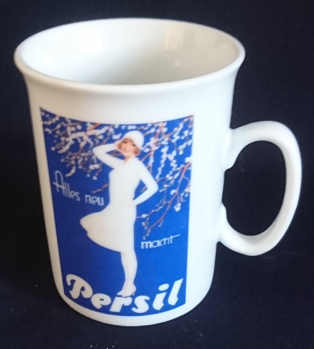 KAFFEETASSE - Porzellan, Frau Dame Alles neu mach Persil Werbung Firmenmarke Aufschrift Motiv Dekor