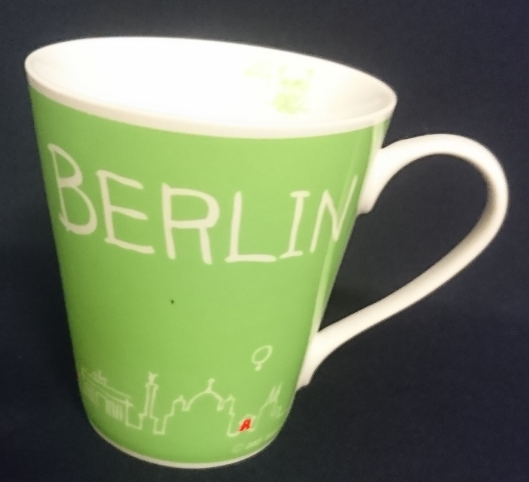 KAFFEETASSE - Porzellan, Skyline Berlin Diana Apotheke Aufschrift Motiv Dekor (Grün)