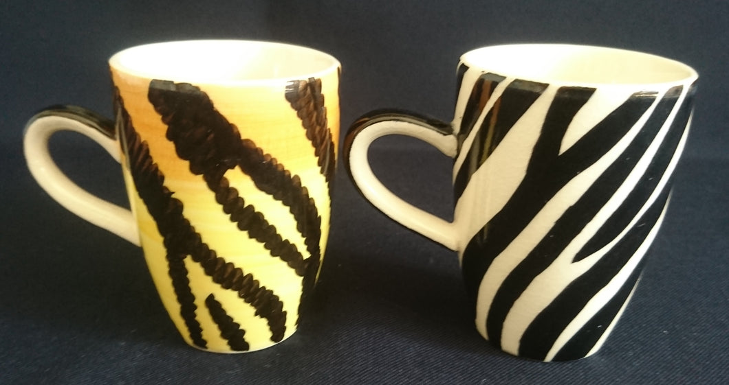 2er Set MOCCA KAFFFETASSEN - Keramik / Steingut, Leoparden Tiger Zebra Fell Muster Motiv Dekor