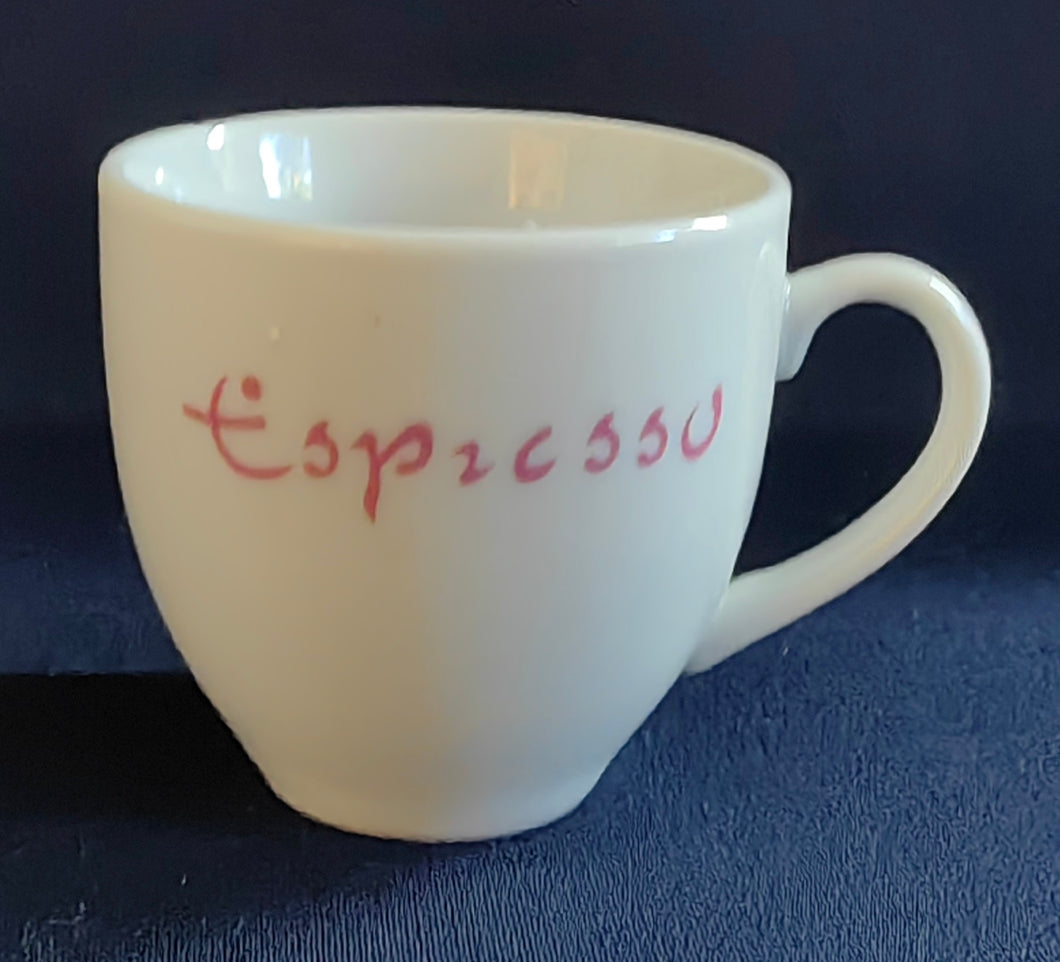 ESPRESSO~ KAFFEETASSE - Porzellan, Rosa Färbiges Espresso Aufschrift Druck Motiv Dekor