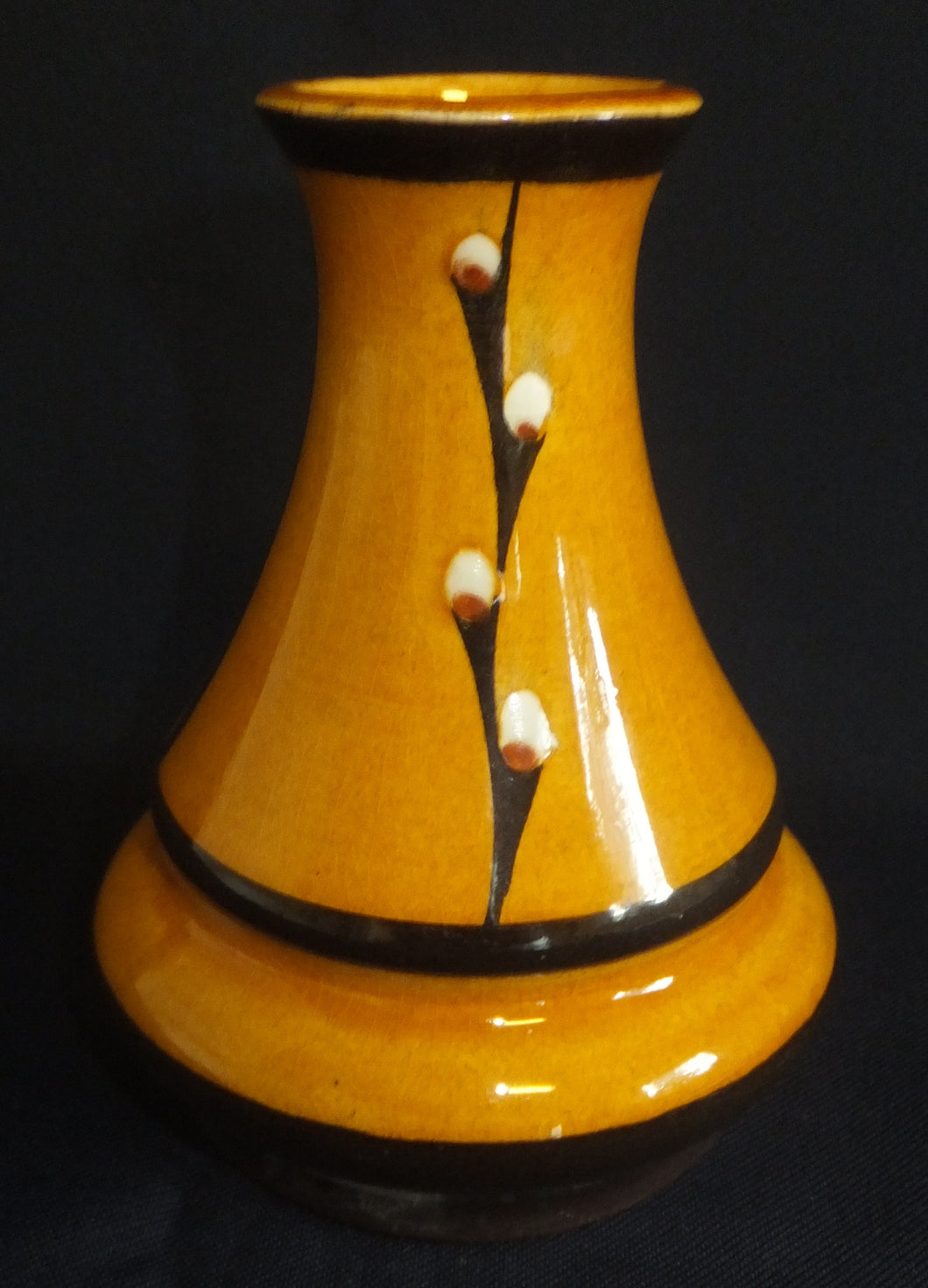 BLUMENVASE - Keramik / Steingut, Flora Kätzchenweide Blüten Ast Linien Dekorrand Motiv Dekor